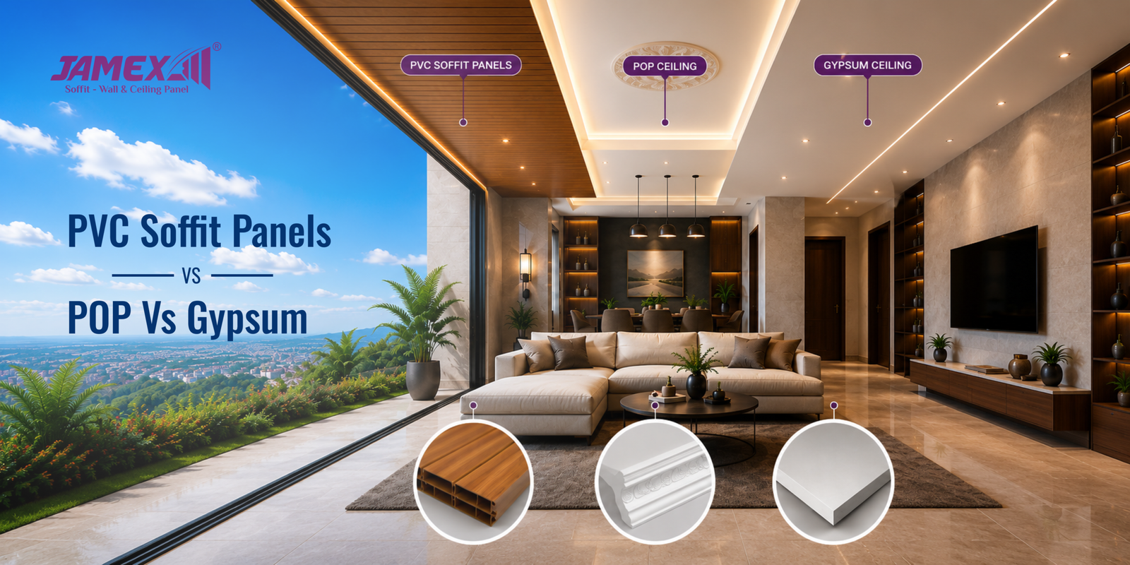 PVC Soffit Panels vs POP vs Gypsum False Ceiling